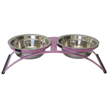 Imagem de Comedouro Ferro Cachorro Coelho Mini Duplo Inox - Rosa - Gastrobel