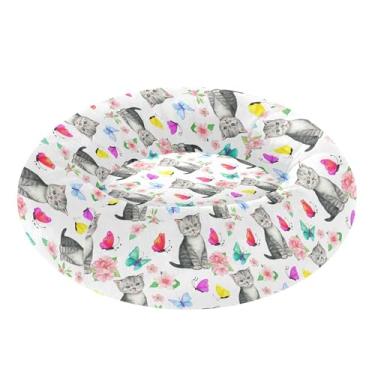Imagem de SEHANY Cama de cachorro com estampa de gatos fofos, removível e lavável, pequena, redonda para gatos, cama fofa super macia para animais de estimação com fundo antiderrapante para cães pequenos e
