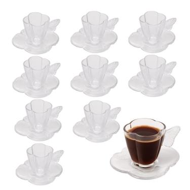 Imagem de Jogo 10 Xícara De Café De Vidro Com Pires Butterfly Borboleta 80ml Wolff