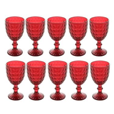 Imagem de Jogo 10 Taça De Vidro água Suco Roman Vermelho Wollf 345ml