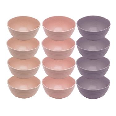 Imagem de Jogo 12 Bowl De Bambu Ecológico Resistente Não Quebra Bege Lines Tigela Lyor 750ml