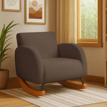 Imagem de Poltrona Com Base Balanço Em Tecido Veludo Cindy – Lucadi Marrom