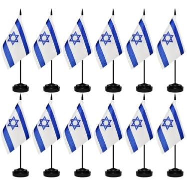 Imagem de Conjunto de 12 bandeiras de mesa israelense pequena mini mesa escritório miniatura bandeira de mesa decoração de escritório doméstico