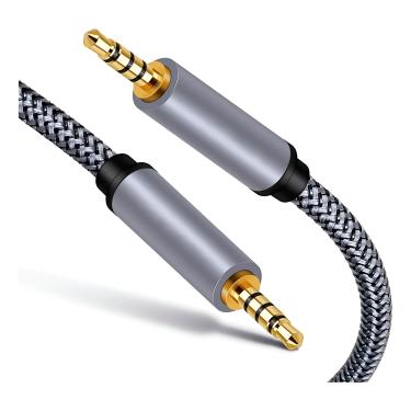 Imagem de Cabo Auxiliar P2 Premium Trançado  Resistente com Pontas Banhadas a Ouro – 1 Metro