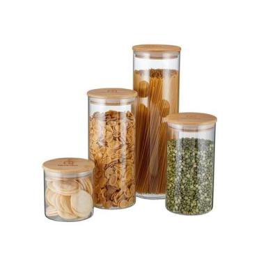 Imagem de Potes Herméticos De Vidro Com Tampa De Bambu 4 Peças Electrolux, 500ml