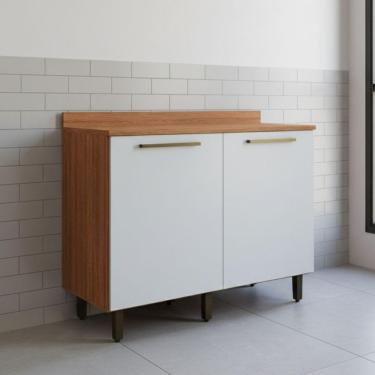 Imagem de Balcão Gabinete De Cozinha 2 Portas Com Tampo 1,20m Grécia Madeirado/off White