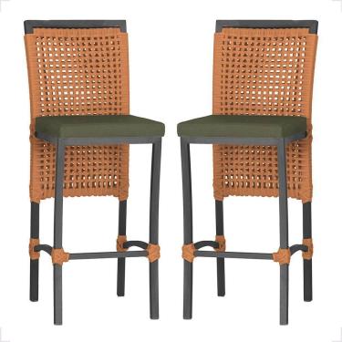 Imagem de 2 Banqueta Em Alumínio Roma Preta Corda Náutica Tecido 13 Terra Cota