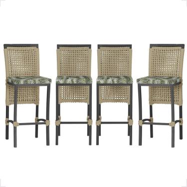 Imagem de 4 Banqueta Em Alumínio Roma Preta Corda Náutica Tecido 5 Rami