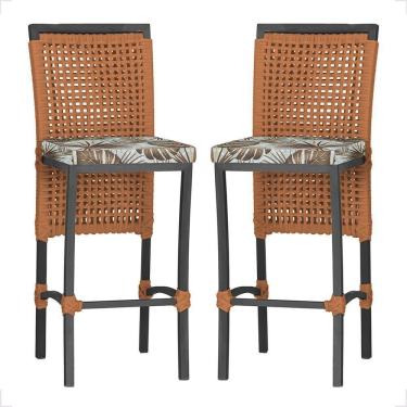 Imagem de 2 Banqueta Em Alumínio Roma Preta Corda Náutica Tecido 6 Terra Cota