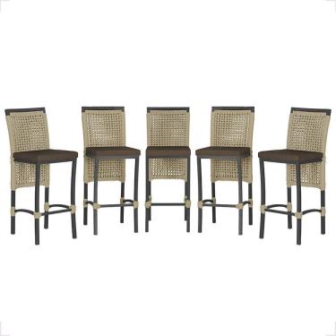 Imagem de 5 Banqueta Em Alumínio Roma Preta Corda Náutica Tecido 9 Rami