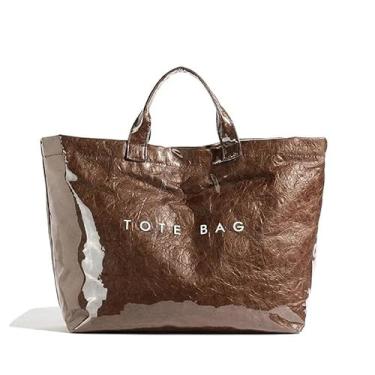 Imagem de EFDNK-HB Sacolas femininas de PVC cor sólida simples lazer ao ar livre bolsa de grande capacidade para trabalho, Café, One Size