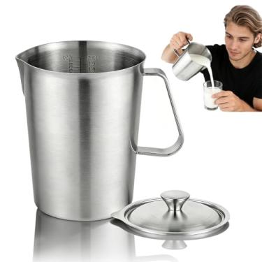 Imagem de Leemeexaa Jarra de aço inoxidável com tampa, jarra de água de 2 litros, grande de metal, com alça, 8 xícaras, jarros de metal, adequado para máquinas de café expresso, latte art, chá gelado.