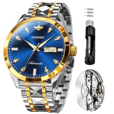 Imagem de OLEVS Relógios automáticos masculinos mecânicos para negócios, relógio de pulso com corda automática, vários calendários, aço inoxidável, à prova d'água, relógios de luxo masculinos, 3286 - dois tons