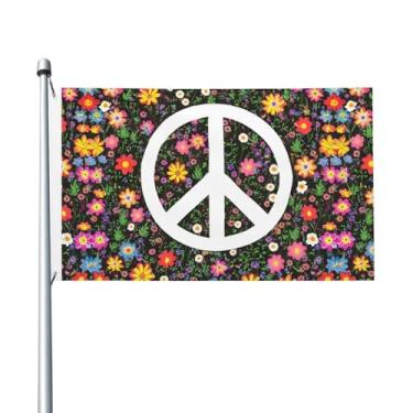 Imagem de Abucaky Bandeira de flores sinal de paz, bandeira decorativa de 9,5 x 1,5 m, bandeira de poliéster durável para casa, exterior, interior