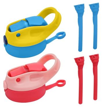 Imagem de Amgkonp Tampa de substituição de 340 g com 2 canudos para copo infantil, pacote com 2 tampas de canudo à prova de vazamento e derramamento para Mocaru ZONEGRACE, livre de BPA, 7,5 cm (azul + rosa,