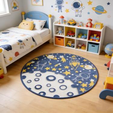 Imagem de Lacomfy Tapete infantil espaço sideral, galáxia, estrelas, lavável, redondo, tapete para sala de jogos, supermacio, sistema solar, tapete antiderrapante para quarto de bebê, 1,2 m