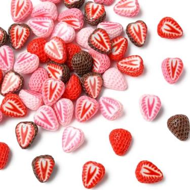 Imagem de LiQunSweet 50 peças de cores mistas adorável meio morango em forma de ornamento de resina flatback cabochão em forma de fruta sem furos para joias faça você mesmo, enfeite de artesanato, decoração de