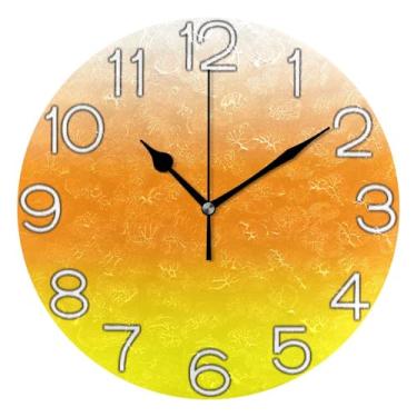 Imagem de GAIGEO Relógio de parede analógico decorativo chique laranja amarelo relógio de cozinha rústico operado a bateria, arte de parede boho decoração de casa, 25 cm, ponteiros dourados