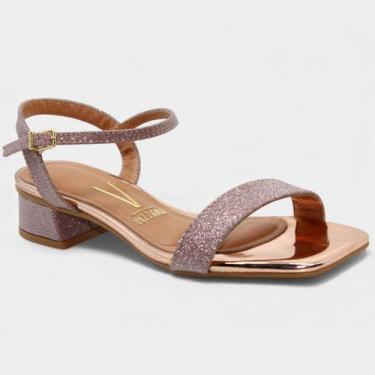 Imagem de Sandália Vizzano Salto Baixo Glitter Feminina - Rosê, 37