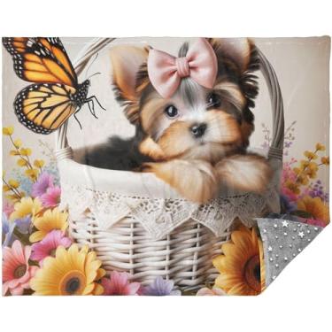 Imagem de Cobertores macios florais para sofá de lã de ovelha para cachorro Terrier personalizado cobertor grosso para inverno cobertor de pelúcia legal 177,8 cm x 139,7 cm