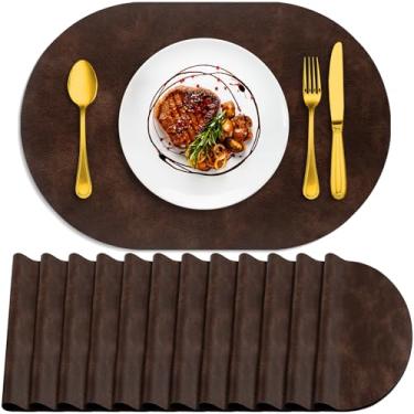 Imagem de ADRIMER Jogo americano oval, resistente ao calor, conjunto de 12 laváveis, 30 x 43 cm, tapetes de mesa à prova d'água, tapetes de poliuretano limpáveis para cozinha, sala de jantar, café
