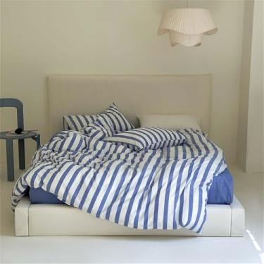 Imagem de Conjunto de cama com estampa simples de listras pretas, incluindo capa de edredom, lençol e fronha, tamanho solteiro (3 peças), casal, queen e king.