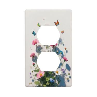 Imagem de HLCoChT Capas de interruptor de luz de arte decorativa buquê de flores silvestres colorido placa de interruptor de borboleta enseada 1 gangue placa de parede de tomada frente única placa elétrica