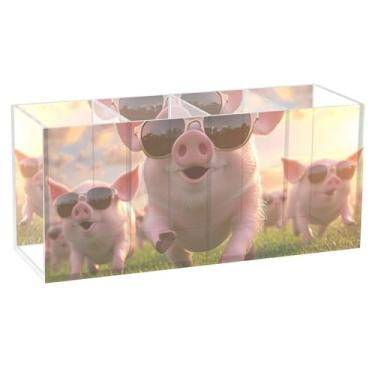 Imagem de TSENQUE Porcos fofos usam óculos de sol, porta-canetas para mesa, lindos porta-canetas de arte floral, organizador de pincéis de acrílico, porta-lápis