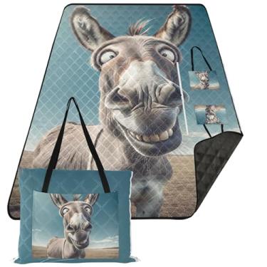 Imagem de TSENQUE Manta de praia à prova de areia à prova de água engraçada burro com olhos cruzados, tapete para acampamento, piquenique, tapete dobrável, 203 x 152 cm