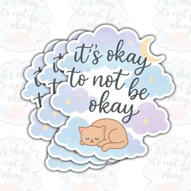 Imagem de Adesivo de vinil It's Okay to Not Be Okay, adesivo de nuvem de gato fofo, decalque inspirador de apoio à saúde mental - adesivos para laptop, garrafa de água, capacete rígido de 7,6 cm, presente para