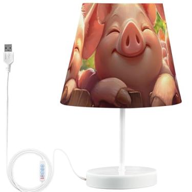 Imagem de TSENQUE Candeeiros de mesa personalizados com estampa de animal bonito USB luminária de cabeceira LED regulável lâmpada quente para quarto de crianças, porcos fofos florais