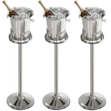 Imagem de Balde de gelo com suporte de champanhe para festa, balde de vinho de aço inoxidável, refrigerador de vinho com suporte, refrigerador de vinho de 5 L para bar Ktv Weding (prata, 3 pacotes)
