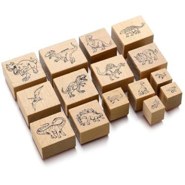 Imagem de Chivertion Conjunto de 15 carimbos de borracha de dinossauro, em forma de dinossauro, carimbos de borracha de madeira, lindos conjuntos de selos DIY para decoração de artesanato e scrapbook faça você