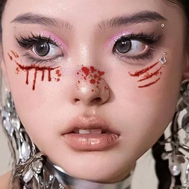 Imagem de Adesivos de tatuagens de cicatriz de Halloween – Tatuagem temporária de ferimento falso realista 3D, respingos de sangue e marcas de corte para homens, mulheres, crianças, maquiagem de zumbis