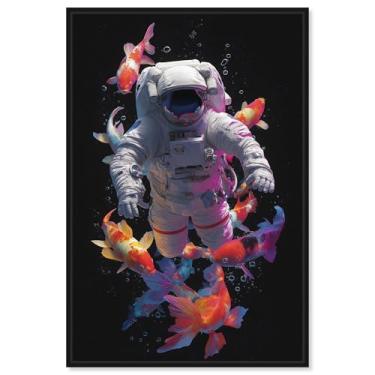 Imagem de Arte de parede de astronauta Deep Space Fishes II da Art Remedy, moldura preta, 25 x 38 cm