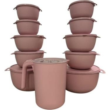 Imagem de Conjunto de Potes com Tampa,10 peças + 1 Jarra, Disponível em Preto, Vermelho, Rosa e Verde (Rosa, 10pcs)