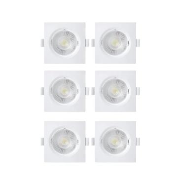 Imagem de Kit 6 Spots LED Quadrado de Embutir 7W Dicroica PAR20 Direcionável Bivolt para Iluminação de Destaque (6500K Luz Fria)
