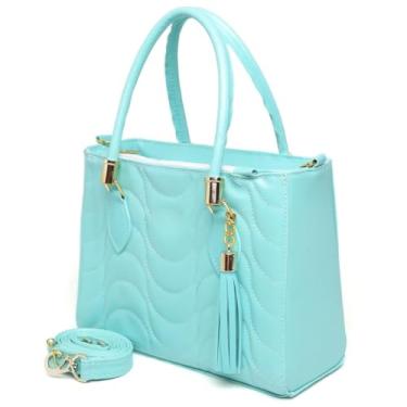 Imagem de Bolsa de Mão Feminina, Couro Branco, Alça Transversal Removível, Detalhes em Metal Dourado (Verde)