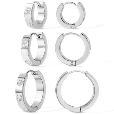 Imagem de Conjunto de brincos de argola Love Friendship para mulheres, ouro 18K e prata de aço inoxidável com pedras de zircônia cúbica, one, Aço inoxidável, Zircônia cúbica