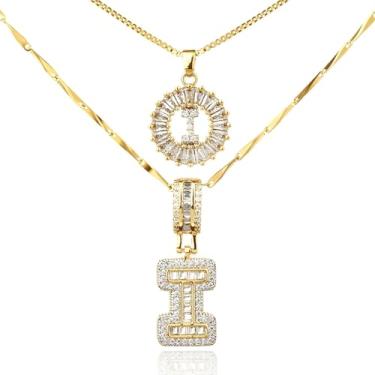 Imagem de MINDEKA Pacote com 2 colares femininos com inicial de zircônia cúbica banhada a ouro 14K, joias delicadas com inicial inicial para mulheres, colar com pingente de alfabeto A-Z personalizado, 18"+2