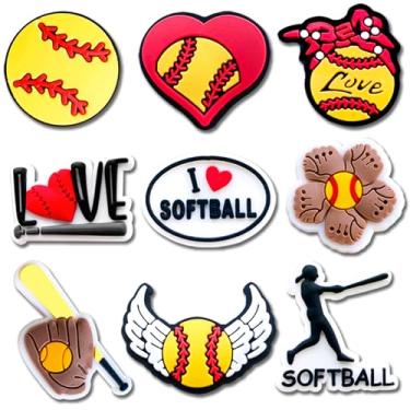 Imagem de Berloques de decoração de calçados esportivos para tamanco de crocodilo, softball, beisebol, basquete, vôlei, futebol, tênis, natação, futebol, golfe, acessórios, Softball, Small