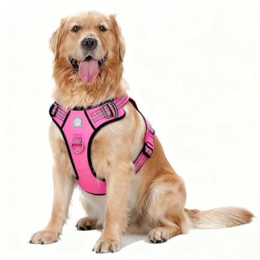 Imagem de Peitoral para cães – Enchimento refletivo ajustável com design fácil de colocar e fixação na coleira (GG, rosa choque)