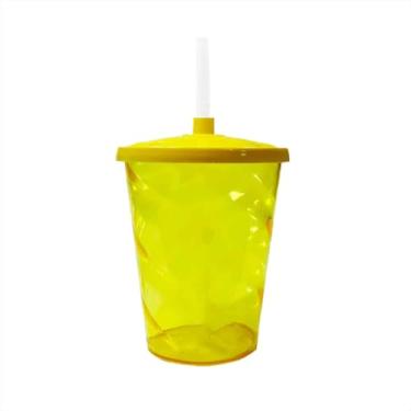 Imagem de Kit 40 Copo Acrílico Twister Colorido 300ml Tampa e Canudo Translucido (Amarelo)