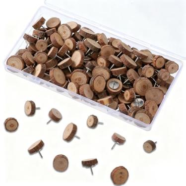Imagem de 60 peças de tachinhas de madeira para polegar, pinos de madeira natural para quadro de avisos, pinos decorativos redondos de madeira para quadro de cortiça, fotos, escritório