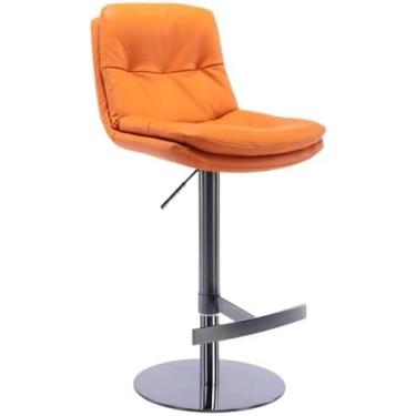 Imagem de Banqueta de bar de couro PU titânio preto escovado aço inoxidável escovado com base sólida pesada, cadeiras de bar de cozinha