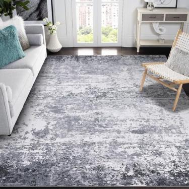 Imagem de GarveeHome Tapete abstrato moderno 20 x 25 cm com detalhes em lã sintética, ultramacio, antiderrapante, antiderrapante, para sala de estar, quarto, sala de jantar, escritório, casa, cinza claro
