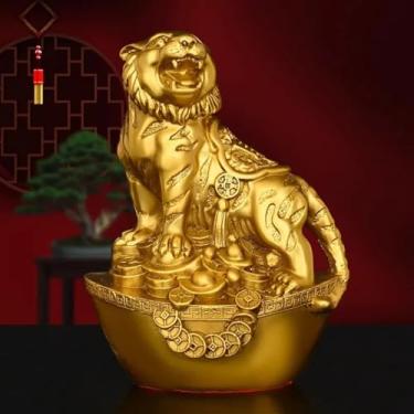 Imagem de FENNYYAR Estátua de tigre do zodíaco de bronze, 15 cm, decoração de casa, sala de estar, mascote, artesanato