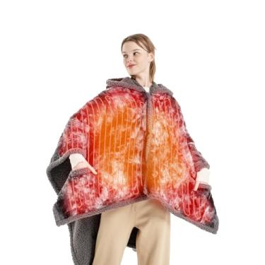 Imagem de Bearhug Cobertor elétrico usável aquecido 127 cm × 152 cm, xale aquecido com bolso e capuz, pele sintética aconchegante e sherpa, moletom com capuz aquecido com 6 níveis de temperatura, desligamento