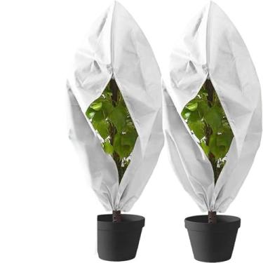 Imagem de Pacote com 2 capas de plantas de inverno com zíper e cordão, jaquetas respiráveis reutilizáveis espessas para proteção contra congelamento e geada de exterior (tamanho: 23,62 × 31,49 pol (60 × 80 cm
