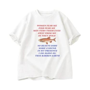 Imagem de Camiseta Feminina Divertida Com Estampa De Meme De Pesca, Manga Curta,